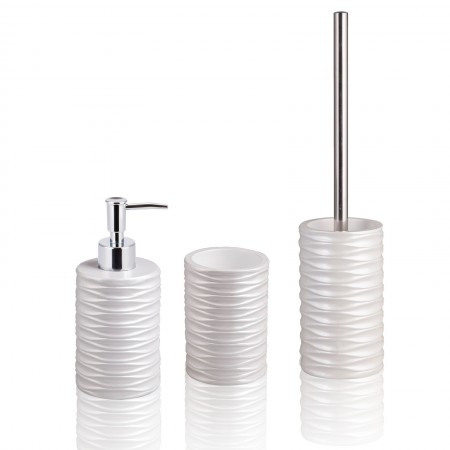 Set bagno  RIBBED realizzato in Poliresina Bianca opaca