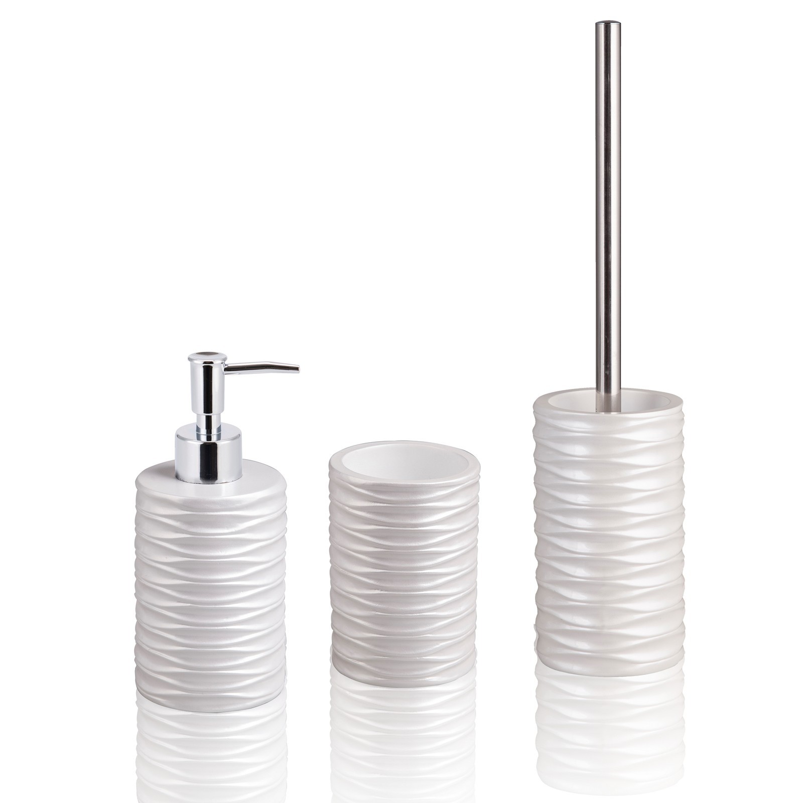 Set bagno  RIBBED realizzato in Poliresina Bianca opaca