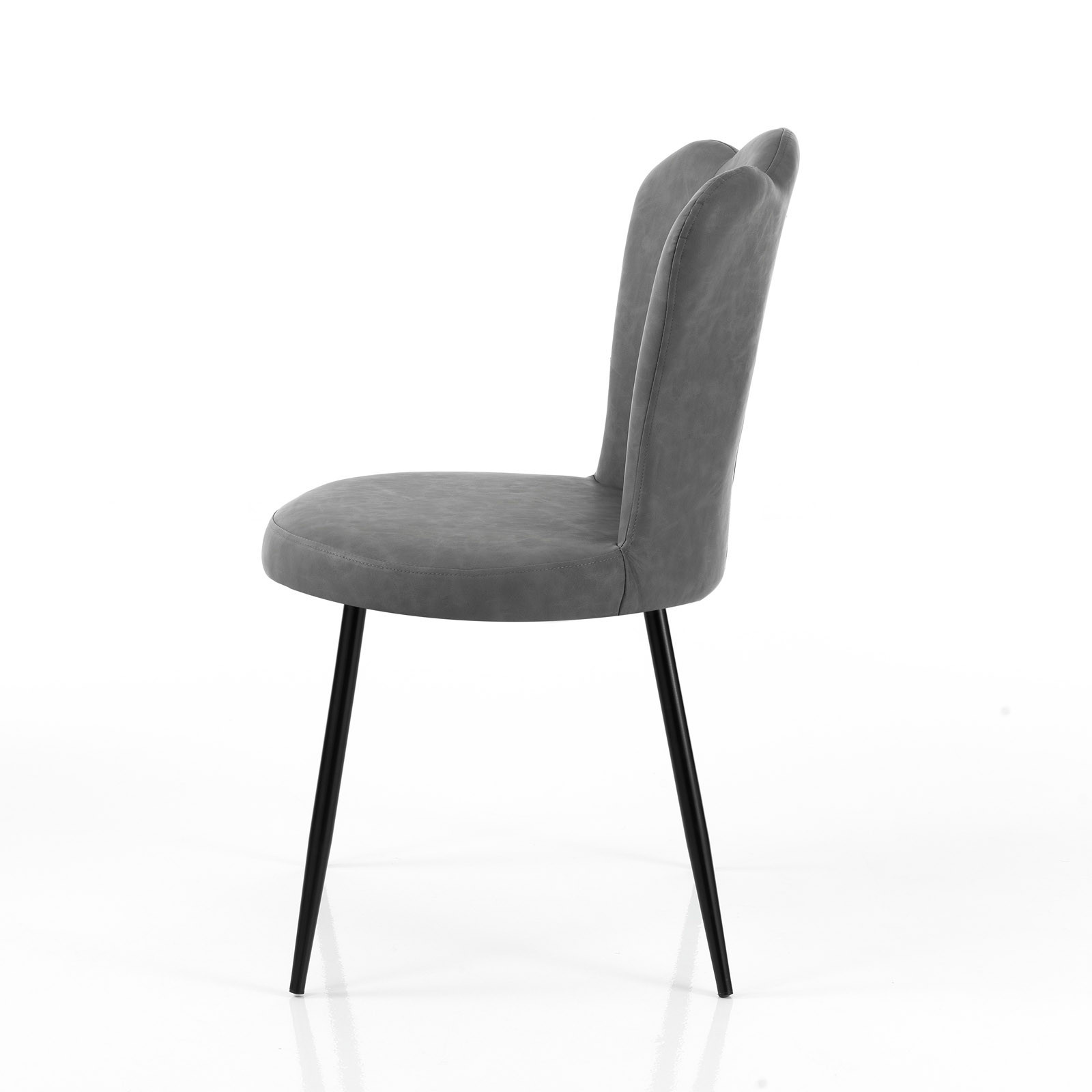 Set 4 Sedie Britta Old Grey in pelle sintetica effetto invecchiato Grigia e metallo Nero opaco, 52x55xh90 cm