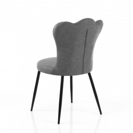 Set 4 Sedie Britta Old Grey in pelle sintetica effetto invecchiato Grigia e metallo Nero opaco, 52x55xh90 cm