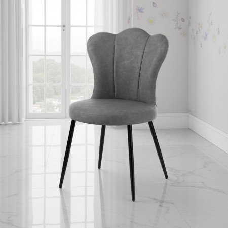 Sedia Britta Old Grey in pelle sintetica effetto invecchiato Grigia e metallo Nero opaco, 52x55xh90 cm