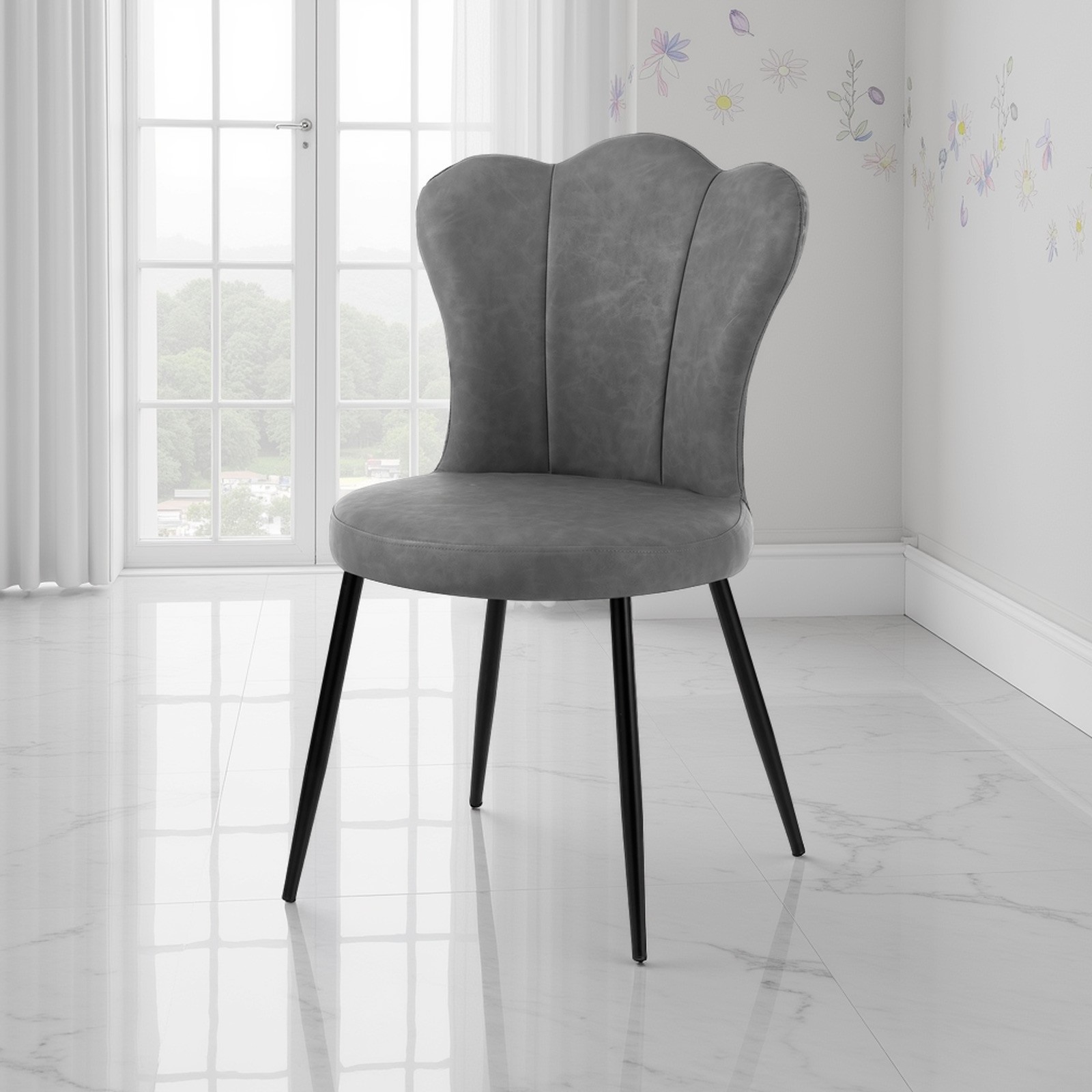 Sedia Britta Old Grey in pelle sintetica effetto invecchiato Grigia e metallo Nero opaco, 52x55xh90 cm