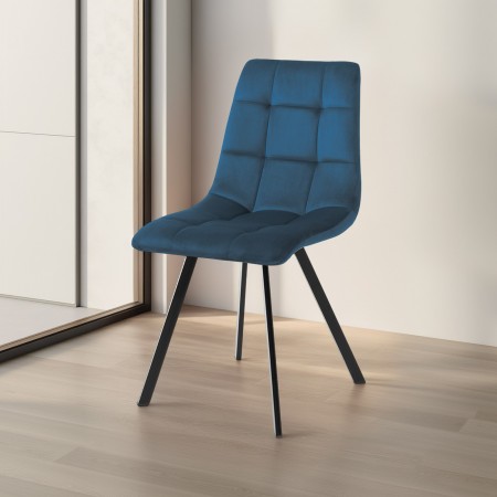 Sedia Isla Blue tessuto effetto velluto Blu  struttura metallo Nero cm H87 L44 P56
