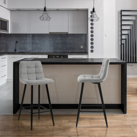 Sgabello ISLA LIGHT GREY HOME tessuto Grigio chiaro  struttura metallo Nero cm H91 L44 P50 seduta H65