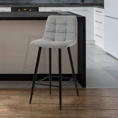 Sgabello ISLA LIGHT GREY HOME tessuto Grigio chiaro  struttura metallo Nero cm H91 L44 P50 seduta H65