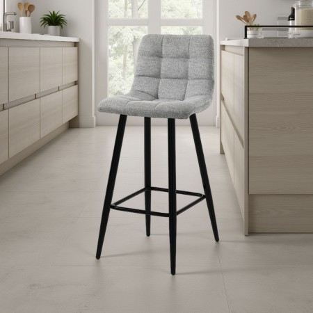 Sgabello ISLA LIGHT GREY HOME tessuto Grigio chiaro  struttura metallo Nero cm H91 L44 P50 seduta H65