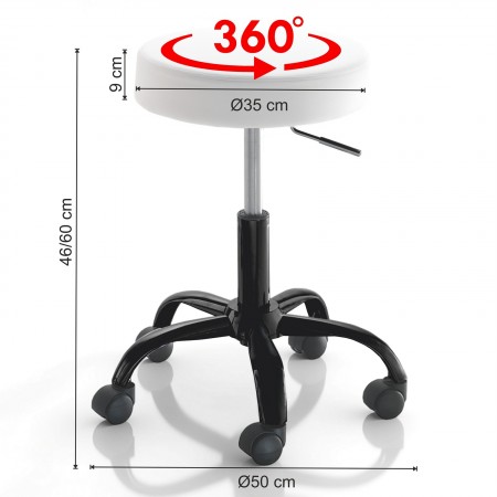 Sgabello CLOE BIANCO / NERO seduta regolabile cm H46-60 D50