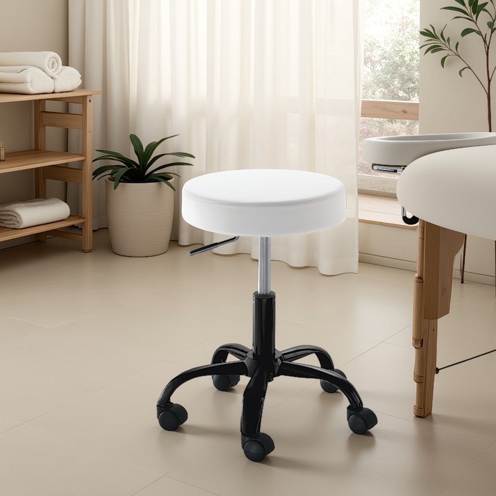 Sgabello CLOE BIANCO / NERO seduta regolabile cm H46-60 D50