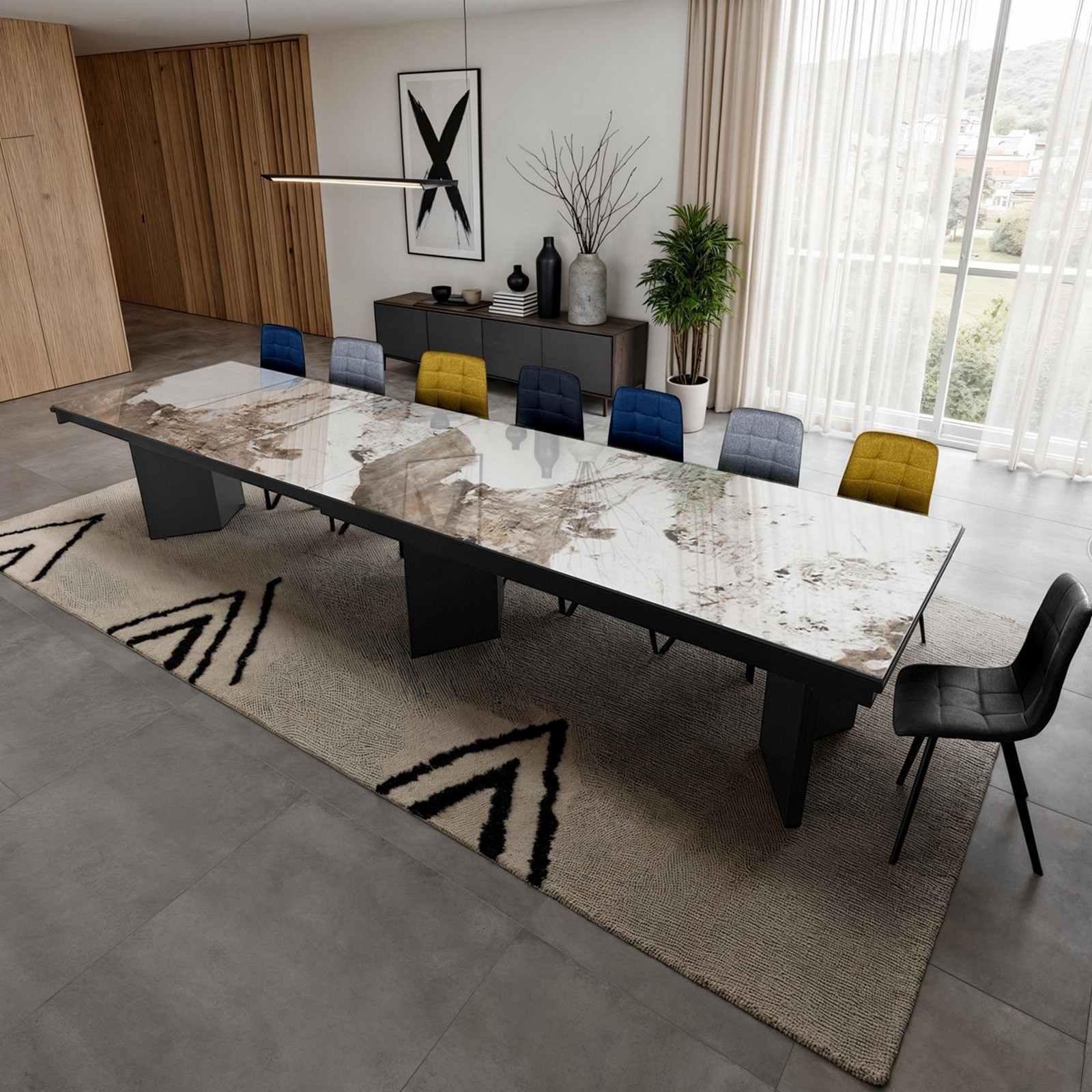 Tavolo allungabile MOMO MARMO ONICE GRIGIO basamento metallo Grigio piano ceramica finitura marmo cm H75 P100 L200/258/316/374