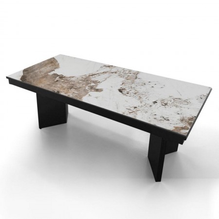Tavolo allungabile MOMO MARMO ONICE GRIGIO basamento metallo Grigio piano ceramica finitura marmo cm H75 P100 L200/258/316/374