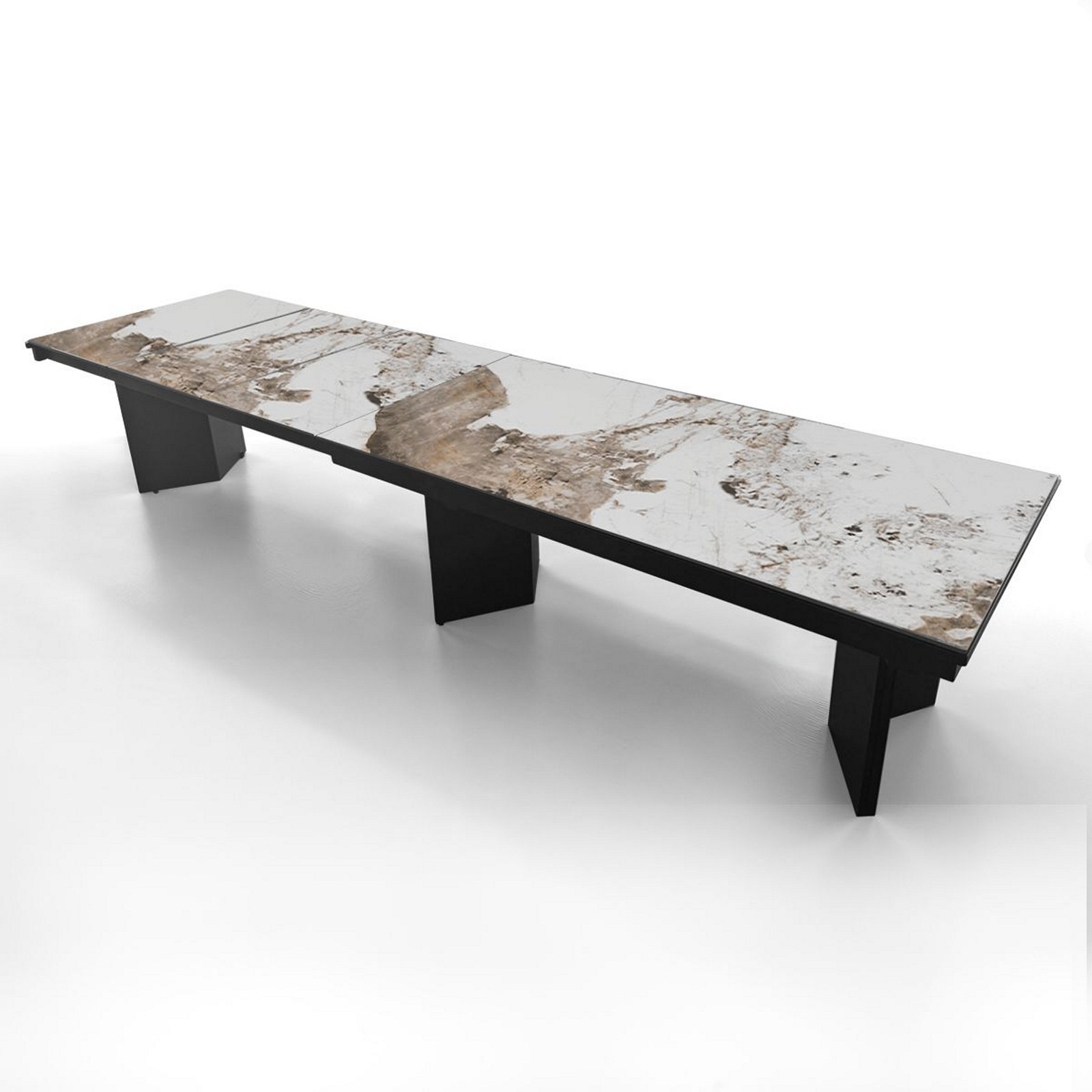 Tavolo allungabile MOMO MARMO ONICE GRIGIO basamento metallo Grigio piano ceramica finitura marmo cm H75 P100 L200/258/316/374