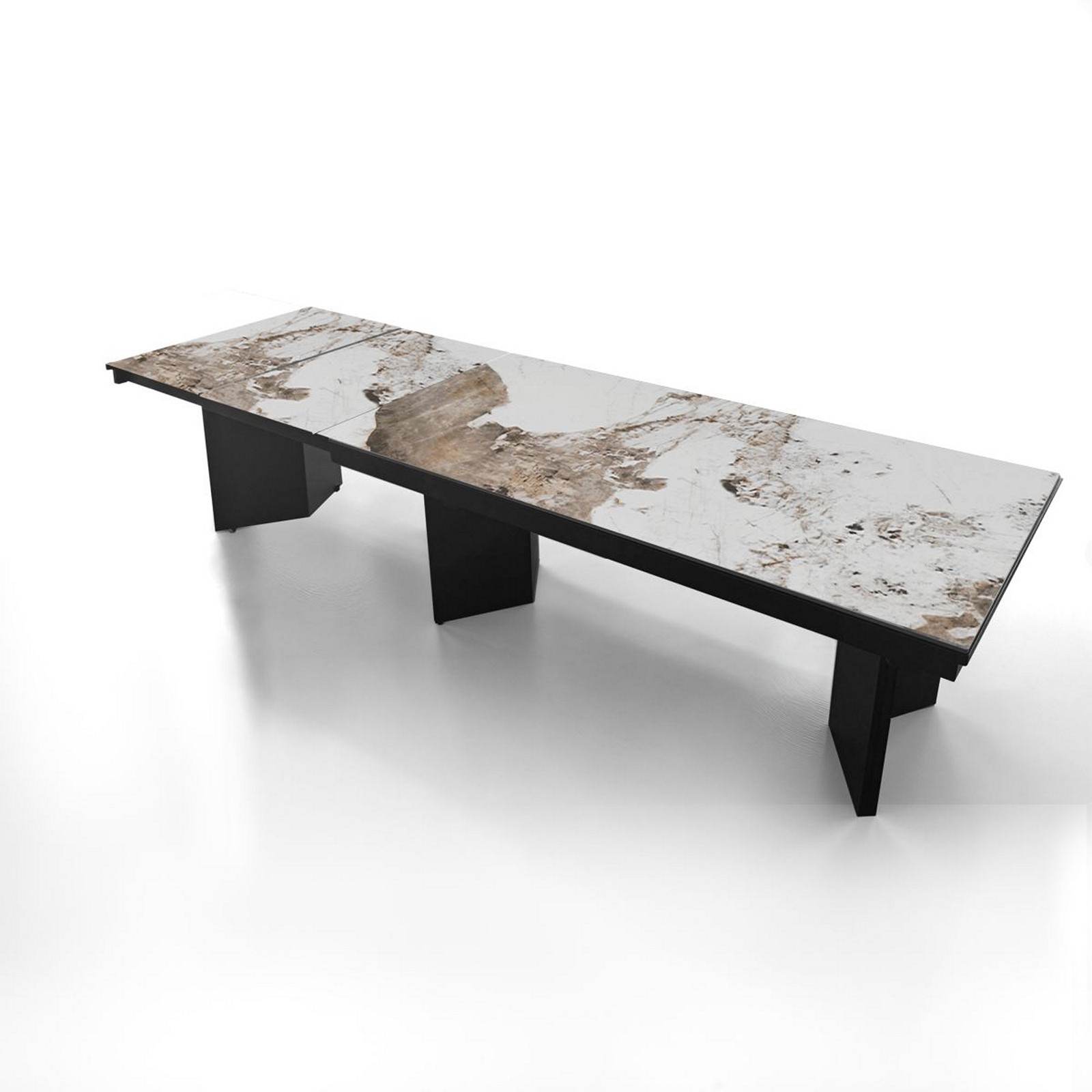 Tavolo allungabile MOMO MARMO ONICE GRIGIO basamento metallo Grigio piano ceramica finitura marmo cm H75 P100 L200/258/316/374