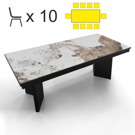 Tavolo allungabile MOMO MARMO ONICE GRIGIO basamento metallo Grigio piano ceramica finitura marmo cm H75 P100 L200/258/316/374