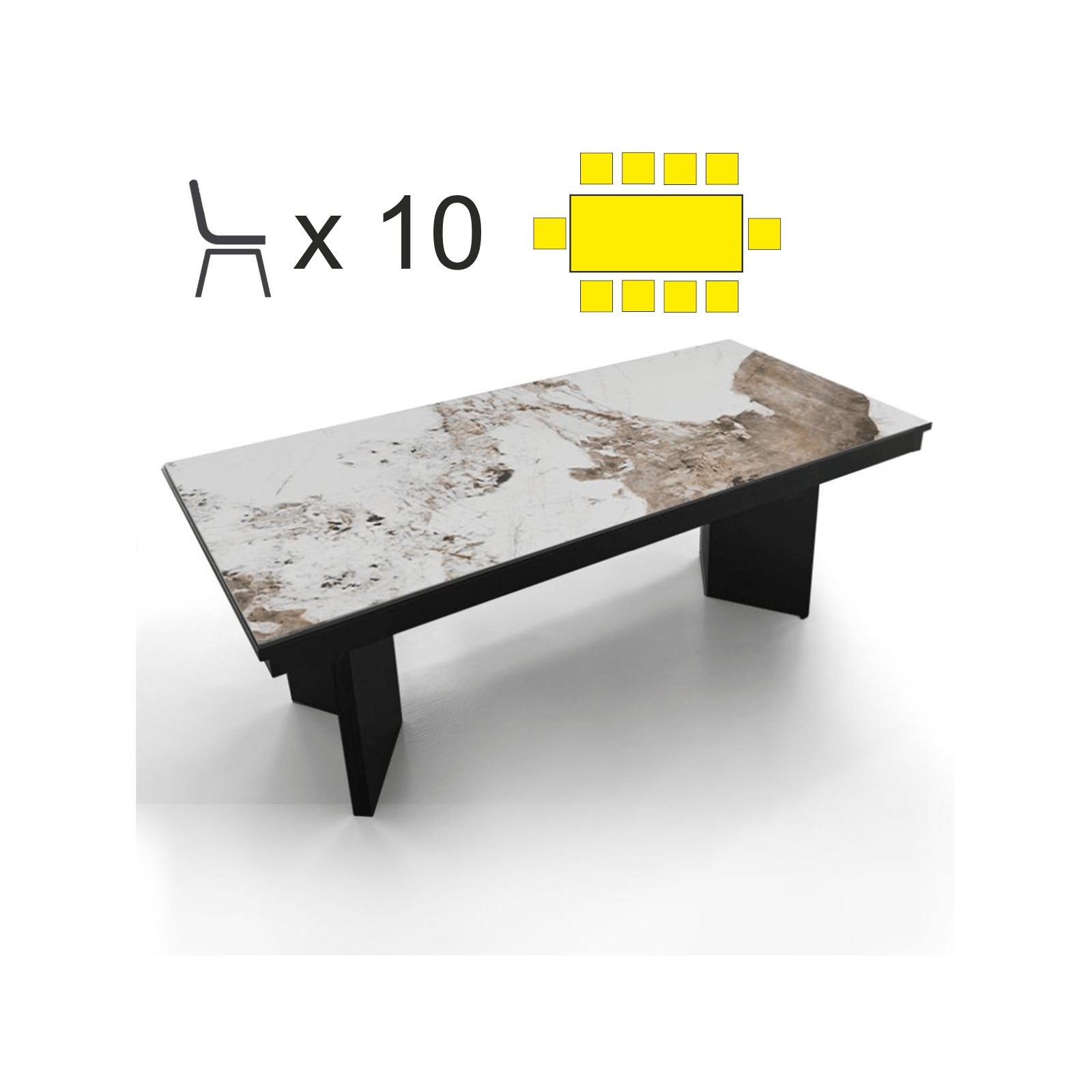Tavolo allungabile MOMO MARMO ONICE GRIGIO basamento metallo Grigio piano ceramica finitura marmo cm H75 P100 L200/258/316/374