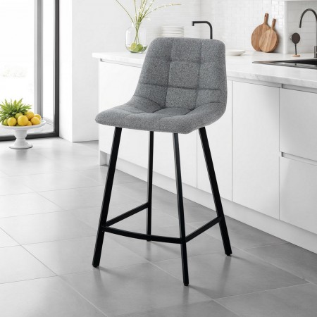 Sgabello imbottito NEW UNITY  HOME tessuto di colore Grigio gambe acciaio Nero opaco L43 P48 H90