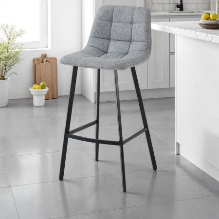 Sgabello imbottito NEW UNITY  HOME tessuto di colore Grigio gambe acciaio Nero opaco L43 P48 H100