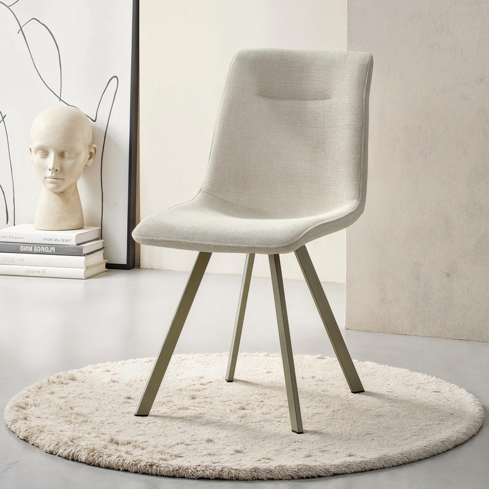Sedia OLGA BEIGE PLATINO tessuto Beige struttura Platino opaco H88 L44 P59