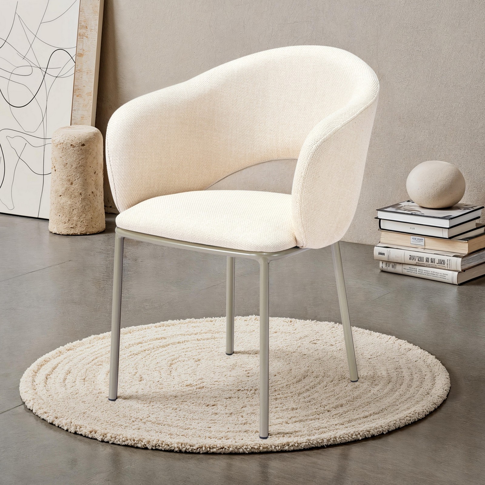 Sedia DHELIA BEIGE PLATINO tessuto Beige struttura metallo Platino opaco cm H80 L54 P57