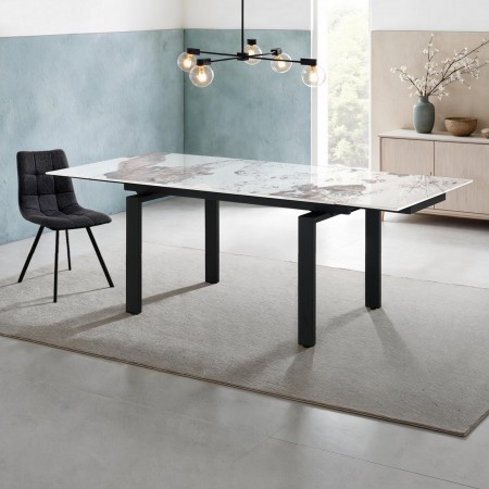 Tavolo allungabile IGOR MARMO ONICE basamento acciaio Nero opaco piano ceramica finitura Marmo Onice lucido  H76 P90 L140-200
