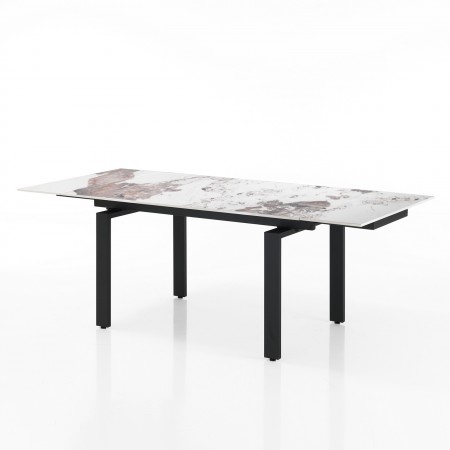 Tavolo allungabile IGOR MARMO ONICE basamento acciaio Nero opaco piano ceramica finitura Marmo Onice lucido  H76 P90 L140-200