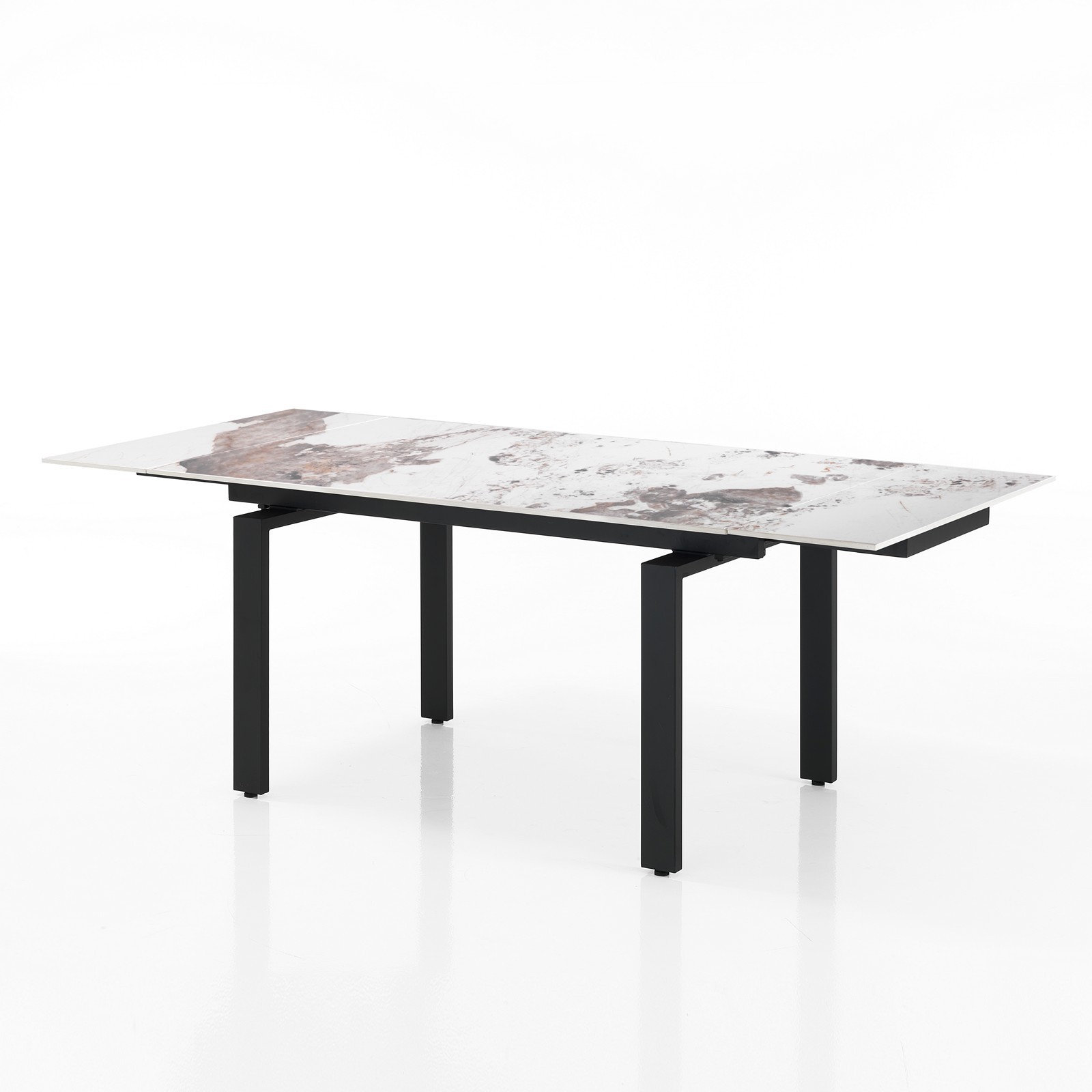 Tavolo allungabile IGOR MARMO ONICE basamento acciaio Nero opaco piano ceramica finitura Marmo Onice lucido  H76 P90 L140-200