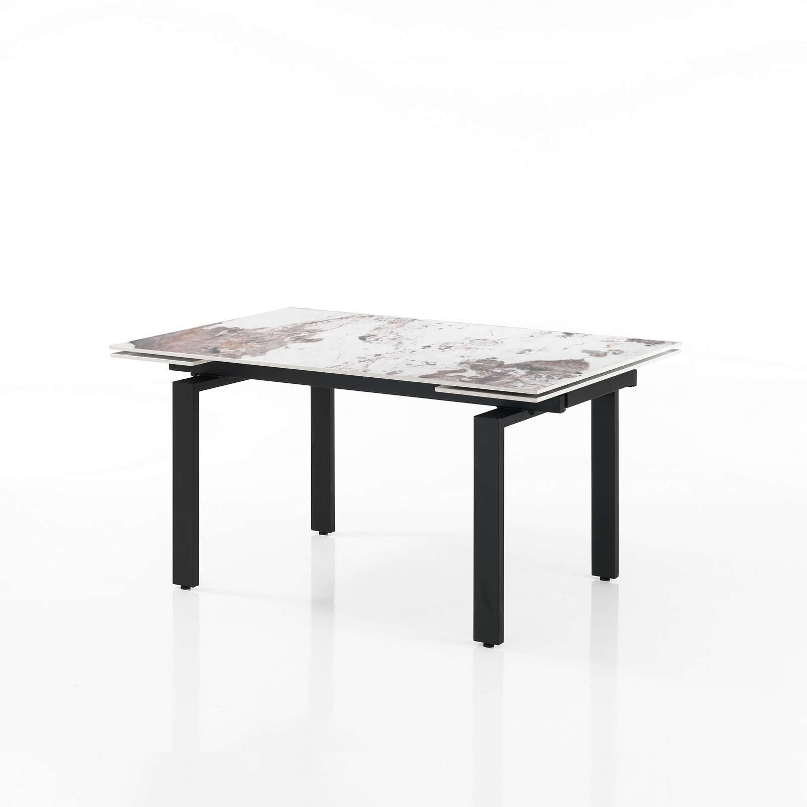 Tavolo allungabile IGOR MARMO ONICE basamento acciaio Nero opaco piano ceramica finitura Marmo Onice lucido  H76 P90 L140-200