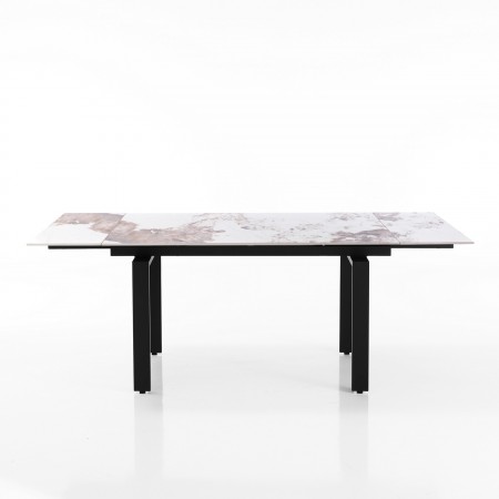 Tavolo allungabile IGOR MARMO ONICE basamento acciaio Nero opaco piano ceramica finitura Marmo Onice lucido  H76 P90 L140-200