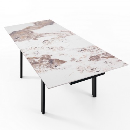 Tavolo allungabile IGOR MARMO ONICE basamento acciaio Nero opaco piano ceramica finitura Marmo Onice lucido  H76 P90 L140-200