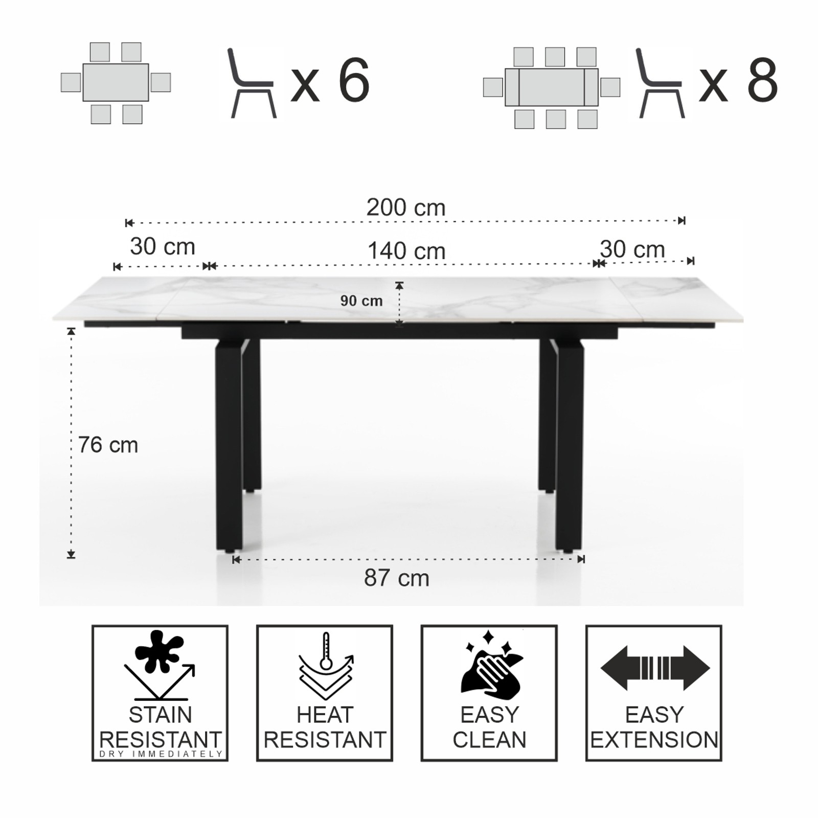Tavolo allungabile IGOR MARMO ONICE basamento acciaio Nero opaco piano ceramica finitura Marmo Onice lucido  H76 P90 L140-200