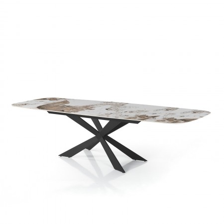 Tavolo allungabile ovale ELMO EVO 120 NERO MARMO ONICE basamento acciaio piano ceramica finitura Marmo H75,5 P80 L120-150-180