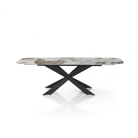 Tavolo allungabile ovale ELMO EVO 120 NERO MARMO ONICE basamento acciaio piano ceramica finitura Marmo H75,5 P80 L120-150-180
