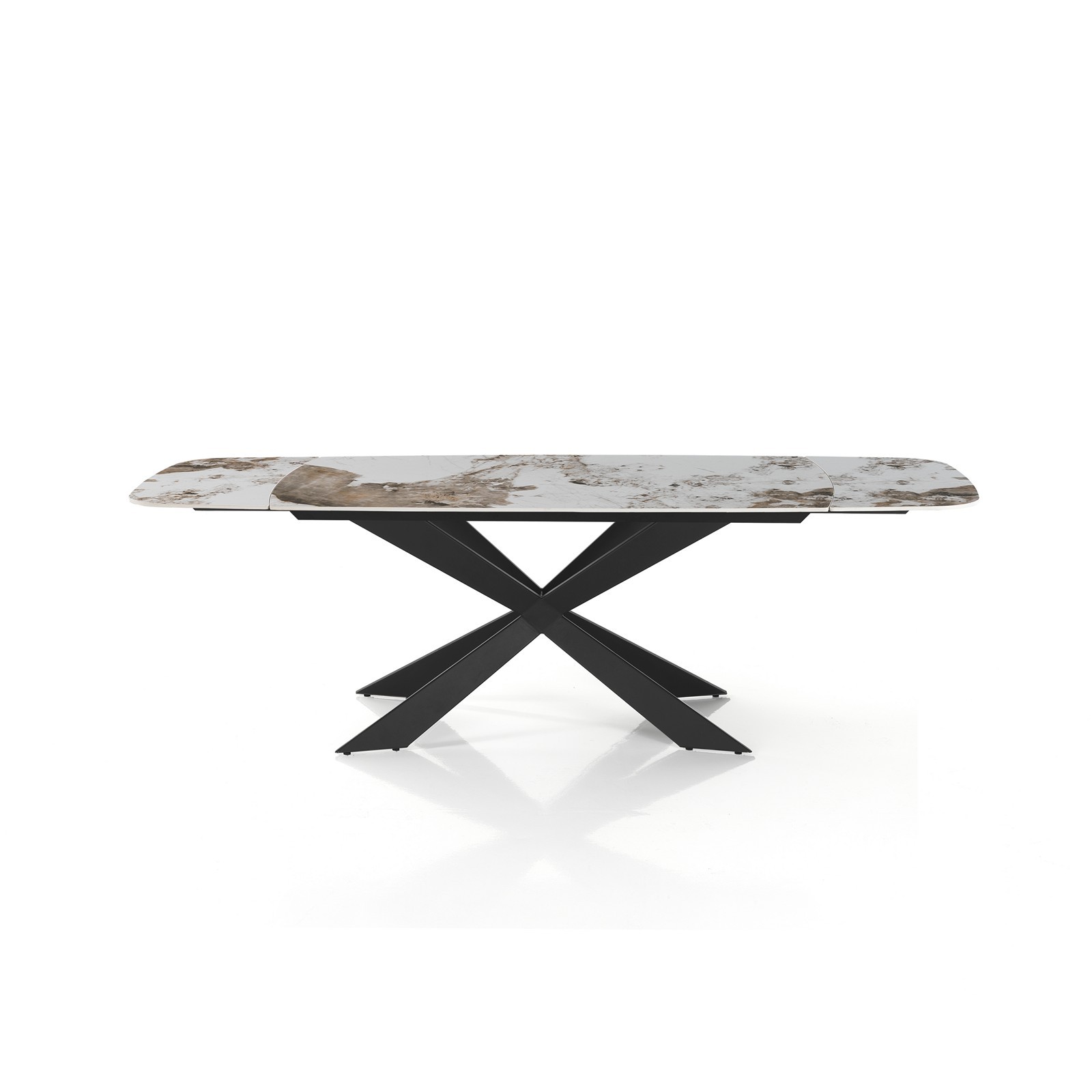 Tavolo allungabile ovale ELMO EVO 120 NERO MARMO ONICE basamento acciaio piano ceramica finitura Marmo H75,5 P80 L120-150-180