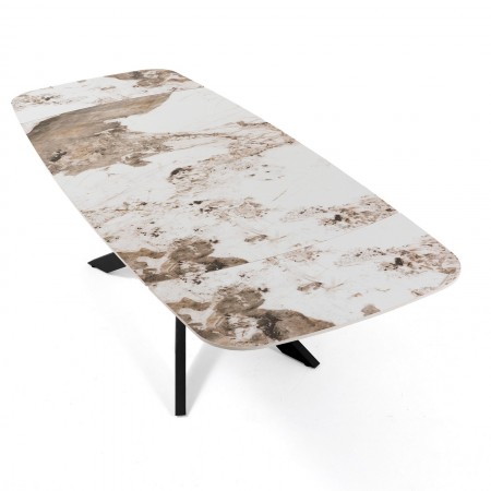 Tavolo allungabile ovale ELMO EVO 120 NERO MARMO ONICE basamento acciaio piano ceramica finitura Marmo H75,5 P80 L120-150-180