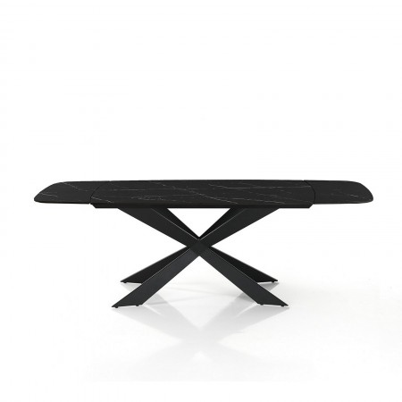 Tavolo allungabile ovale ELMO EVO 120 NERO MARMO NERO basamento acciaio piano ceramica finitura Marmo H75,5 P80 L120-150-180