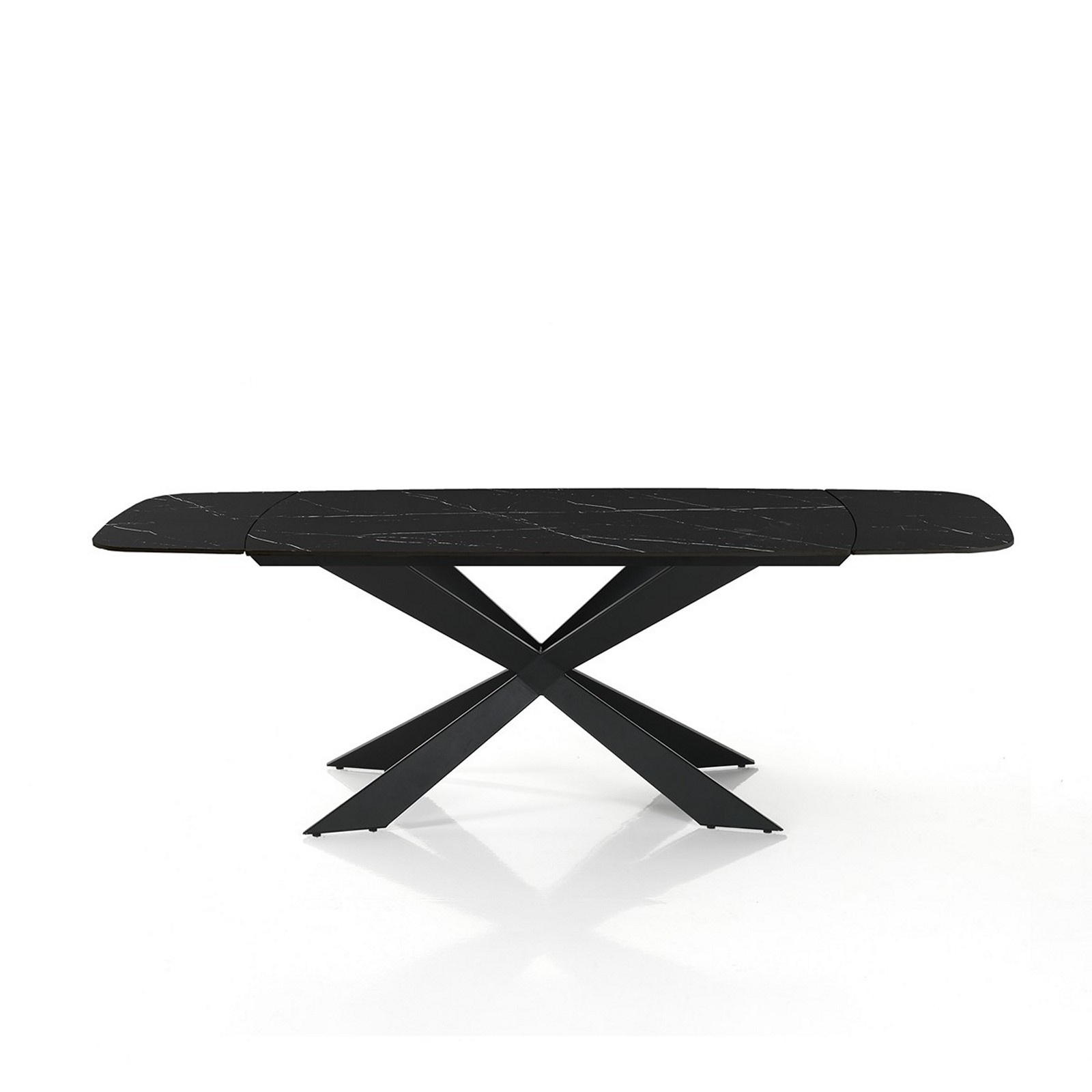 Tavolo allungabile ovale ELMO EVO 120 NERO MARMO NERO basamento acciaio piano ceramica finitura Marmo H75,5 P80 L120-150-180