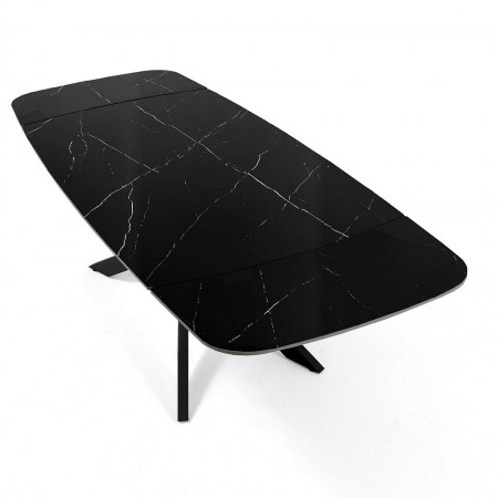 Tavolo allungabile ovale ELMO EVO 120 NERO MARMO NERO basamento acciaio piano ceramica finitura Marmo H75,5 P80 L120-150-180
