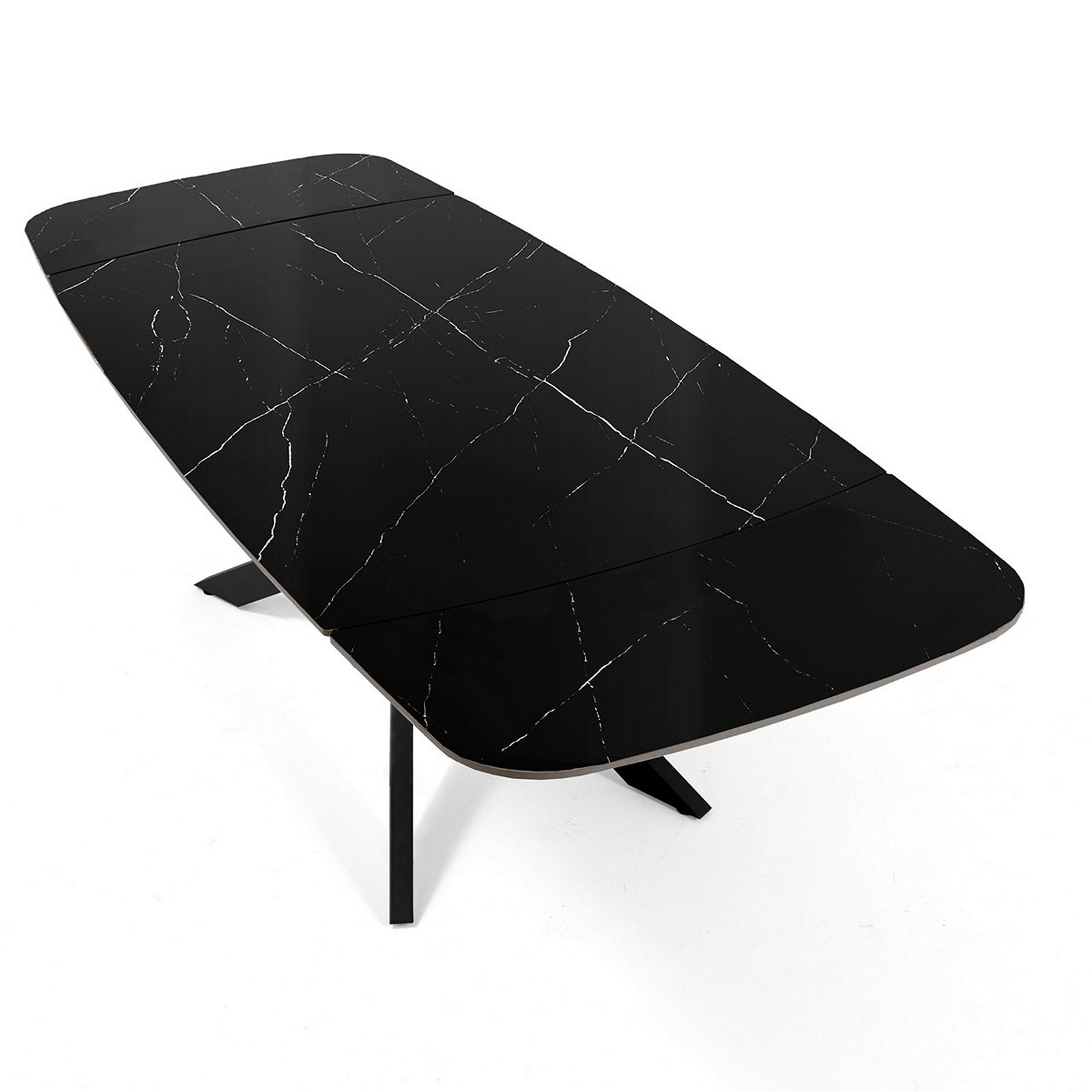 Tavolo allungabile ovale ELMO EVO 120 NERO MARMO NERO basamento acciaio piano ceramica finitura Marmo H75,5 P80 L120-150-180