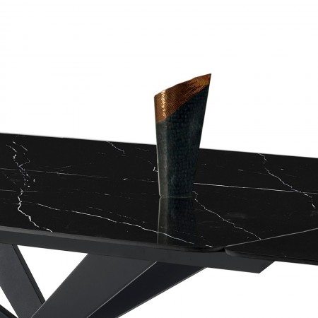 Tavolo allungabile ovale ELMO EVO 120 NERO MARMO NERO basamento acciaio piano ceramica finitura Marmo H75,5 P80 L120-150-180