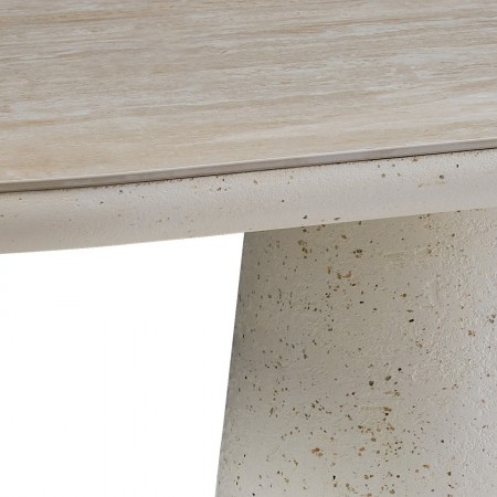 Tavolo ovale fisso TRANI Piano con pietra sinterizzata in travertino H76 P100 L220