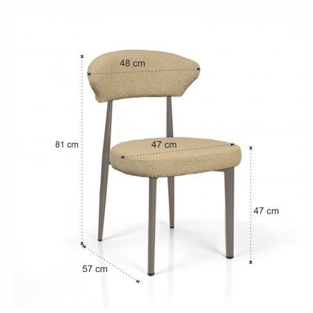 Sedia FRANCA BEIGE PLATINO metallo verniciato Platino opaco rivestita tessuto colore Beige H81 L48 P57 cm