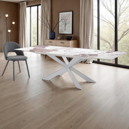 Tavolo allungabile ELMO EVO 160 BIANCO MARMO ONICE basamento metallo Bianco piano ceramica finitura Marmo H75 P90 L160-200-240