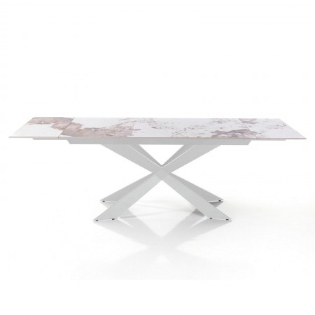 Tavolo allungabile ELMO EVO 160 BIANCO MARMO ONICE basamento metallo Bianco piano ceramica finitura Marmo H75 P90 L160-200-240
