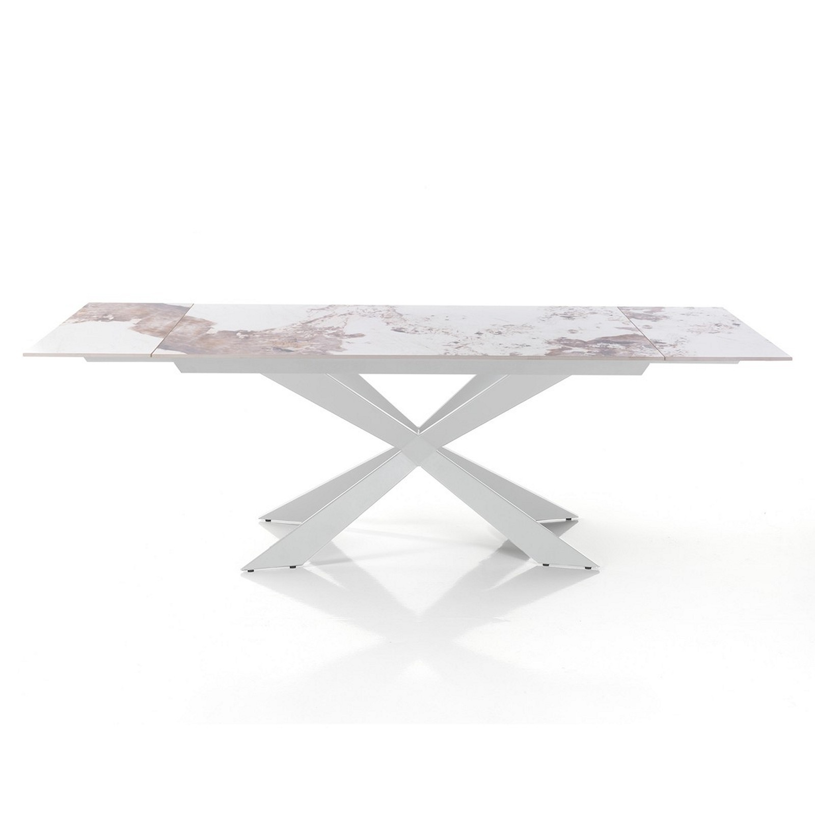 Tavolo allungabile ELMO EVO 160 BIANCO MARMO ONICE basamento metallo Bianco piano ceramica finitura Marmo H75 P90 L160-200-240