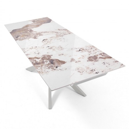 Tavolo allungabile ELMO EVO 160 BIANCO MARMO ONICE basamento metallo Bianco piano ceramica finitura Marmo H75 P90 L160-200-240