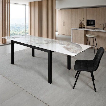 Tavolo allungabile FOX NERO MARMO ONICE basamento metallo Nero piano ceramica finitura Marmo Onice lucido H76 P80 L120-160-200
