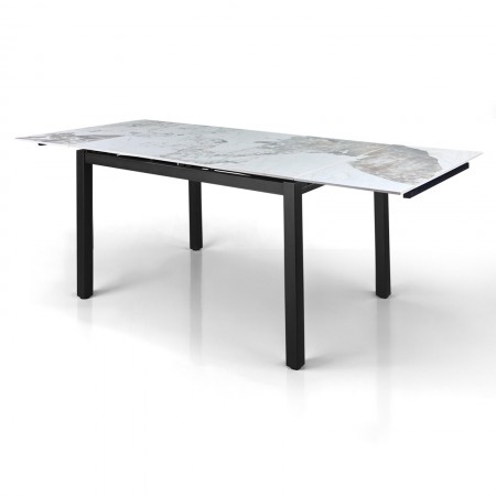 Tavolo allungabile FOX NERO MARMO ONICE basamento metallo Nero piano ceramica finitura Marmo Onice lucido H76 P80 L120-160-200