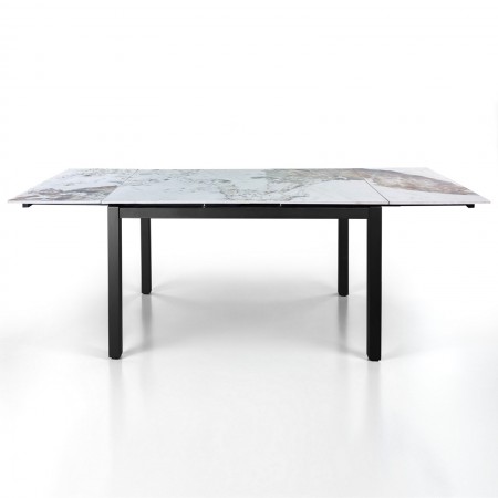 Tavolo allungabile FOX NERO MARMO ONICE basamento metallo Nero piano ceramica finitura Marmo Onice lucido H76 P80 L120-160-200