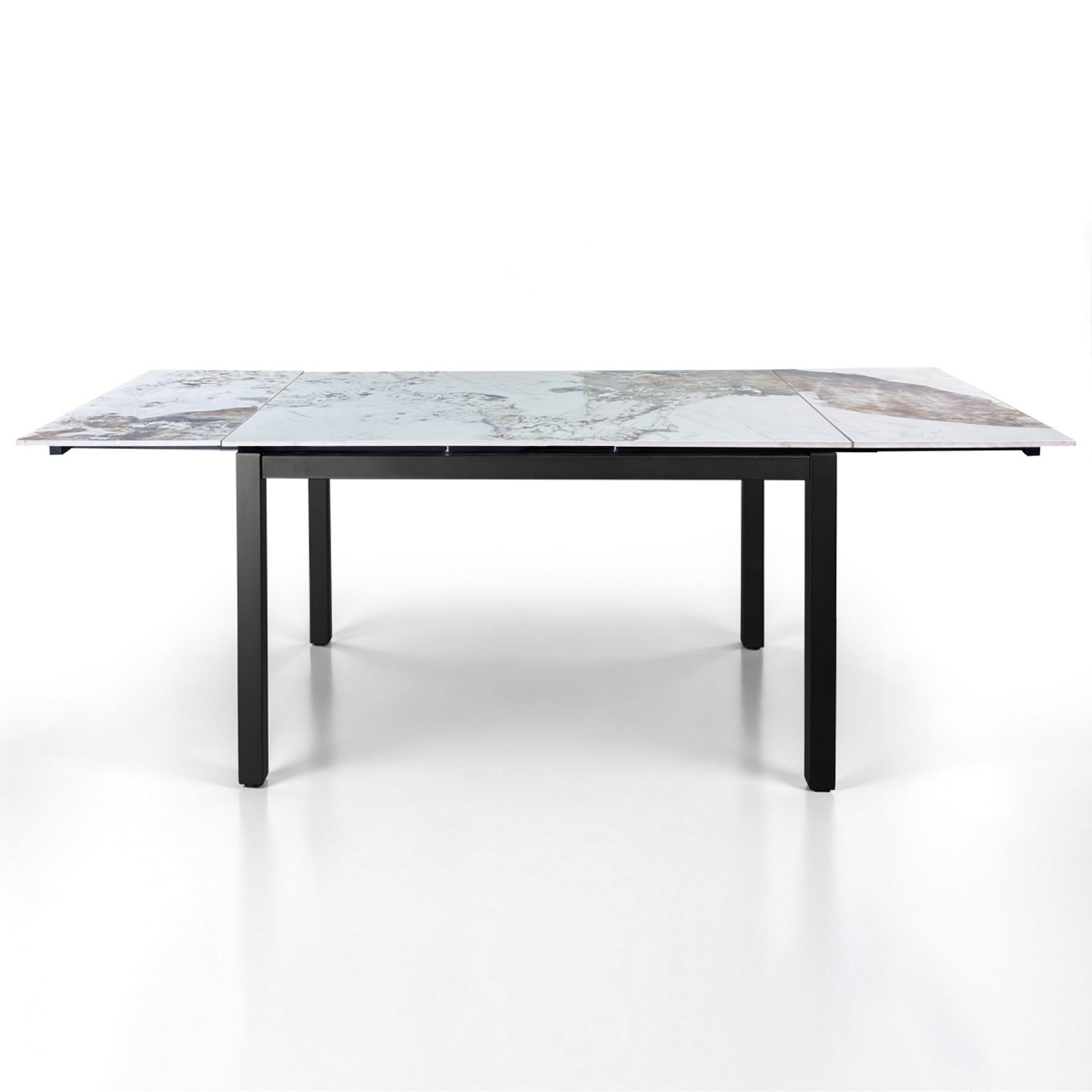 Tavolo allungabile FOX NERO MARMO ONICE basamento metallo Nero piano ceramica finitura Marmo Onice lucido H76 P80 L120-160-200