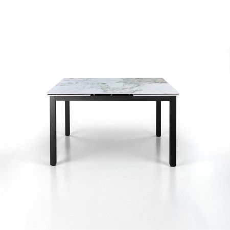 Tavolo allungabile FOX NERO MARMO ONICE basamento metallo Nero piano ceramica finitura Marmo Onice lucido H76 P80 L120-160-200