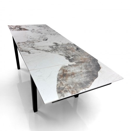 Tavolo allungabile FOX NERO MARMO ONICE basamento metallo Nero piano ceramica finitura Marmo Onice lucido H76 P80 L120-160-200